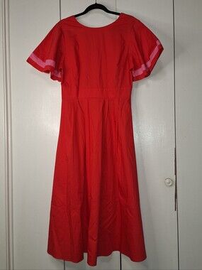 Flying Tomato Short Sleeve Fit & Flare Red Midi Dress Large